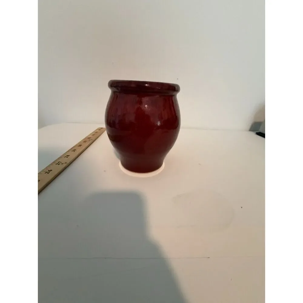 vtg oxblood glazed ceramic planter